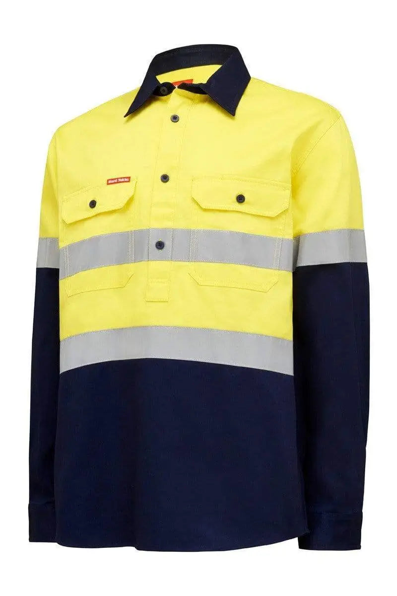 Hard Yakka Hi Vis Reflective Work Shirt Y04615 Work Wear Hard Yakka Yellow/Navy (YNA) S